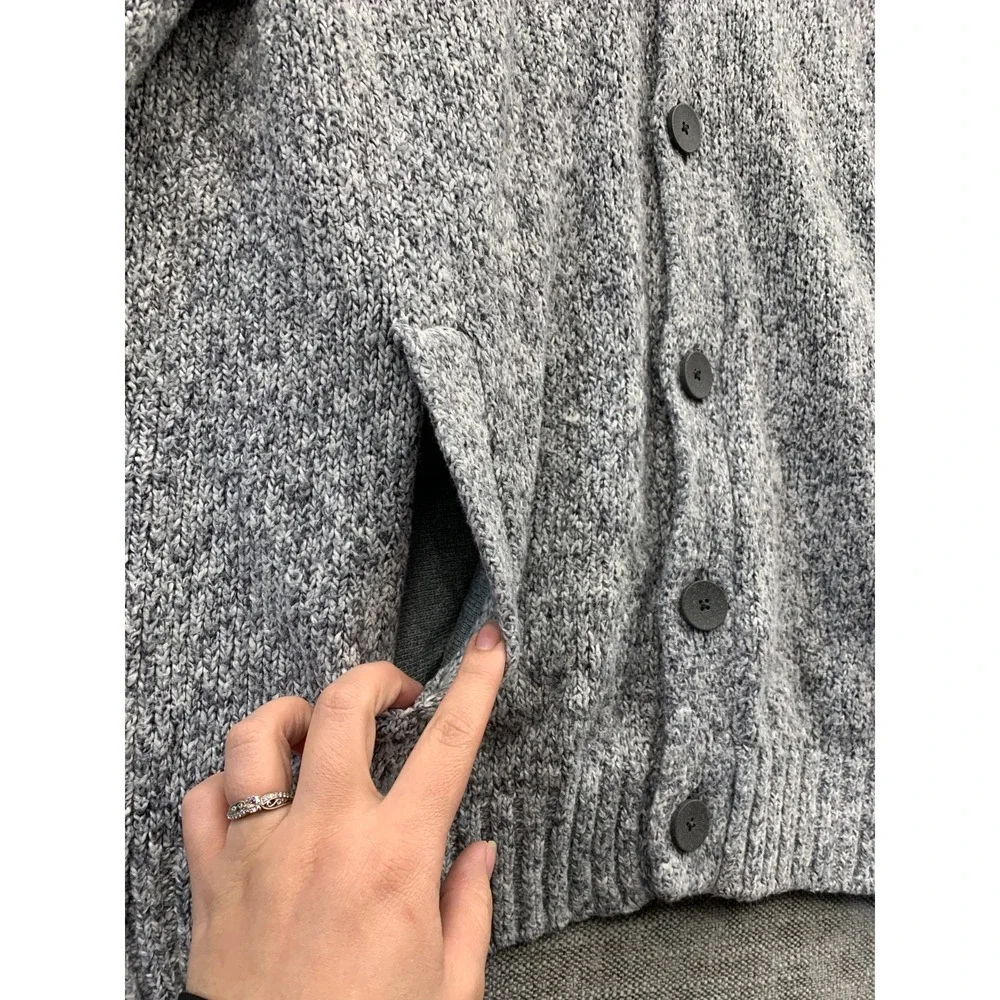 Express Cardigan Sweater Mens Medium Heather Gray Tight Knit Shawl Collar Winter